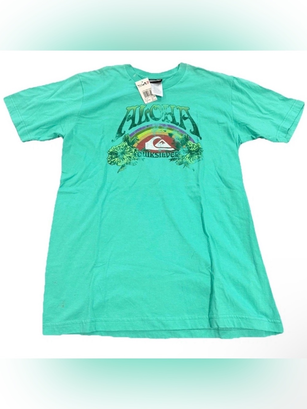 Quiksilver Kine Vibes AlohaRainbow Graphic Teal T-Shirt Size Medium